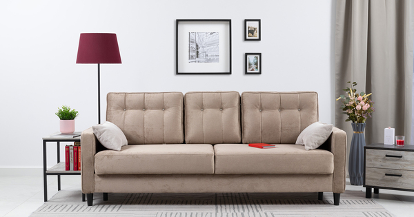 Диван-кровать прямой Арно ТД 565 велюр Лаки 04 песочный, Vertical 910 молочно-серый