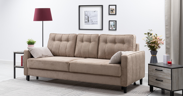 Диван-кровать прямой Арно ТД 565 велюр Лаки 04 песочный, Vertical 910 молочно-серый