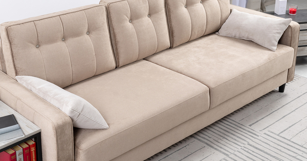 Диван-кровать прямой Арно ТД 565 велюр Лаки 04 песочный, Vertical 910 молочно-серый