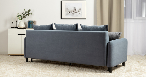 Диван-кровать прямой Дакота ТД 584 велюр Vendetta 24 синий, Riga 1598 z1 col 20 серо-голубой, Romeo 06