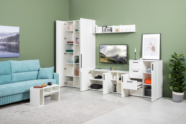 Гостиная Эйр композиция 2 белый PE шагрень, собирается на любую сторону