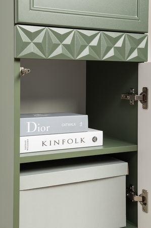 Гостиная Марион композиция 1 дымчатый зеленый K521, олива шагрень AG 1050 ПВХ, белый PE шагрень (собирается на любую сторону)