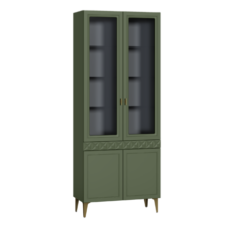 Гостиная Марион композиция 2 дымчатый зеленый K521, олива шагрень AG 1050 ПВХ, белый PE шагрень (собирается на любую сторону)