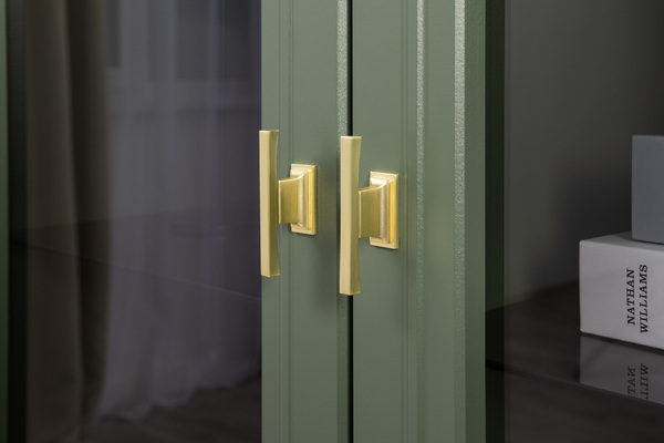 Гостиная Марион композиция 2 дымчатый зеленый K521, олива шагрень AG 1050 ПВХ, белый PE шагрень (собирается на любую сторону)