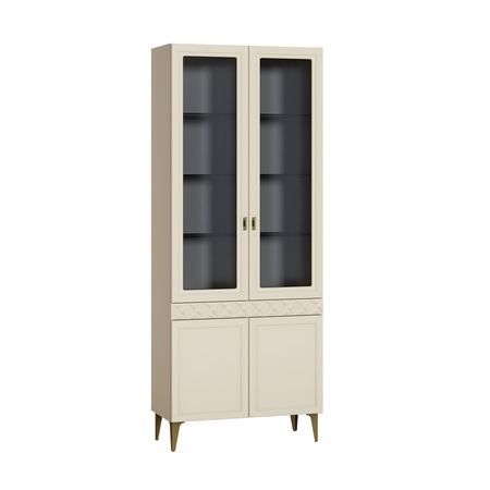 Гостиная Марион композиция 1 слоновая кость С341 PE, слоновая кость 6898 ПВХ, белый PE шагрень (собирается на любую сторону)