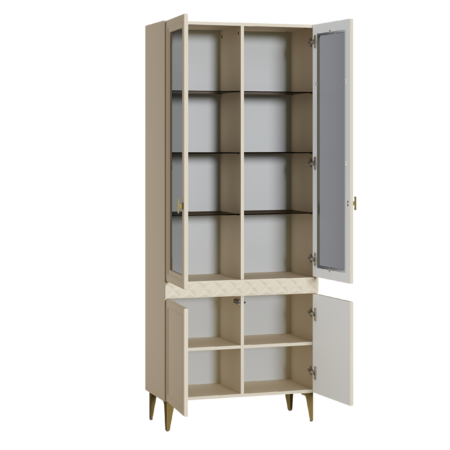 Гостиная Марион композиция 3 слоновая кость С341 PE, слоновая кость 6898 ПВХ, белый PE шагрень (собирается на любую сторону)