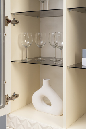 Гостиная Марион композиция 1 слоновая кость С341 PE, слоновая кость 6898 ПВХ, белый PE шагрень (собирается на любую сторону)