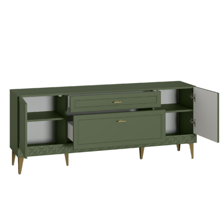 Гостиная Марион композиция 1 дымчатый зеленый K521, олива шагрень AG 1050 ПВХ, белый PE шагрень (собирается на любую сторону)