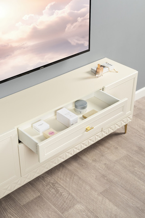 Гостиная Марион композиция 2 слоновая кость С341 PE, слоновая кость 6898 ПВХ, белый PE шагрень (собирается на любую сторону)