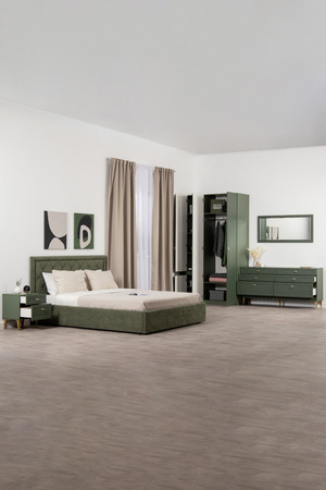 Тумба прикроватная Марион 16.14 дымчатый зеленый K521, олива шагрень AG 1050 ПВХ, белый PE шагрень