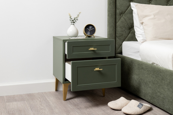 Тумба прикроватная Марион 16.14 дымчатый зеленый K521, олива шагрень AG 1050 ПВХ, белый PE шагрень