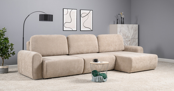 Диван-кровать угловой Тэдди 1502 композиция 3, букле Pique 006 бежевый, модульная система, сборка на любую сторону